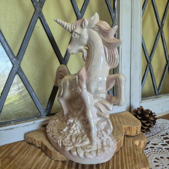 Vintage 80s Large Unicorn Trinket - White & Pink Iridescent Ceramic Figurine - Picture 5 of 12